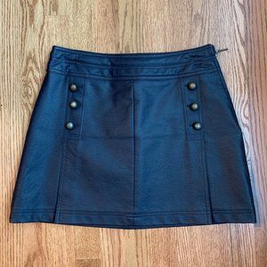 blue faux leather skirt with buttons